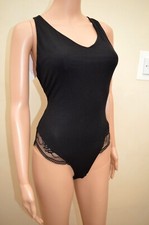 New M S ROSIE Body Black Ribbed With French Lace Trims Bust Support Sz UK 12