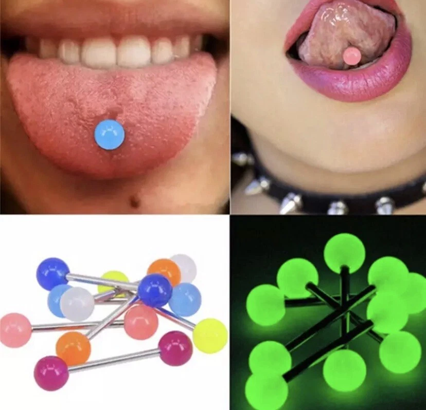 3 PACK 14g 5/8" GLOW IN THE DARK Tongue/Nipple Ring. Rave Party. HALLOWEEN 🎃 - Image 2 of 4