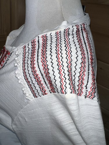 LAUREN RALPH LAUREN White Boho Tee Embroidered Beaded White Size Small Tie Waist - Picture 9 of 14