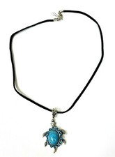 NEW BLACK VELVET CORD,TURQUOISE BLUE NATURAL STONE TURTLE CHARM SILVER NECKLACE 
