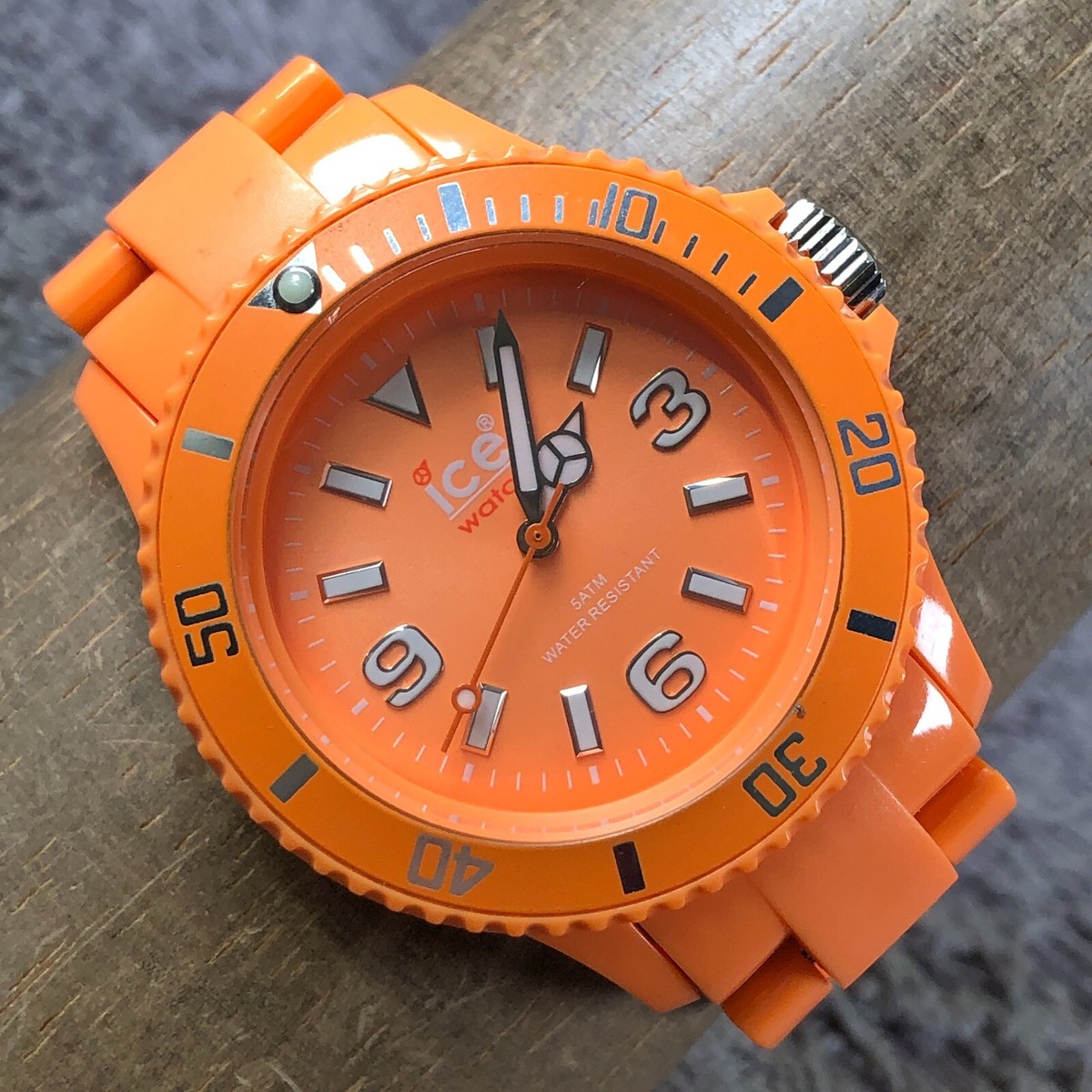 Ice-Watch Men Sport Rotating Bezel Orange Plastic Band Quartz 40mm
