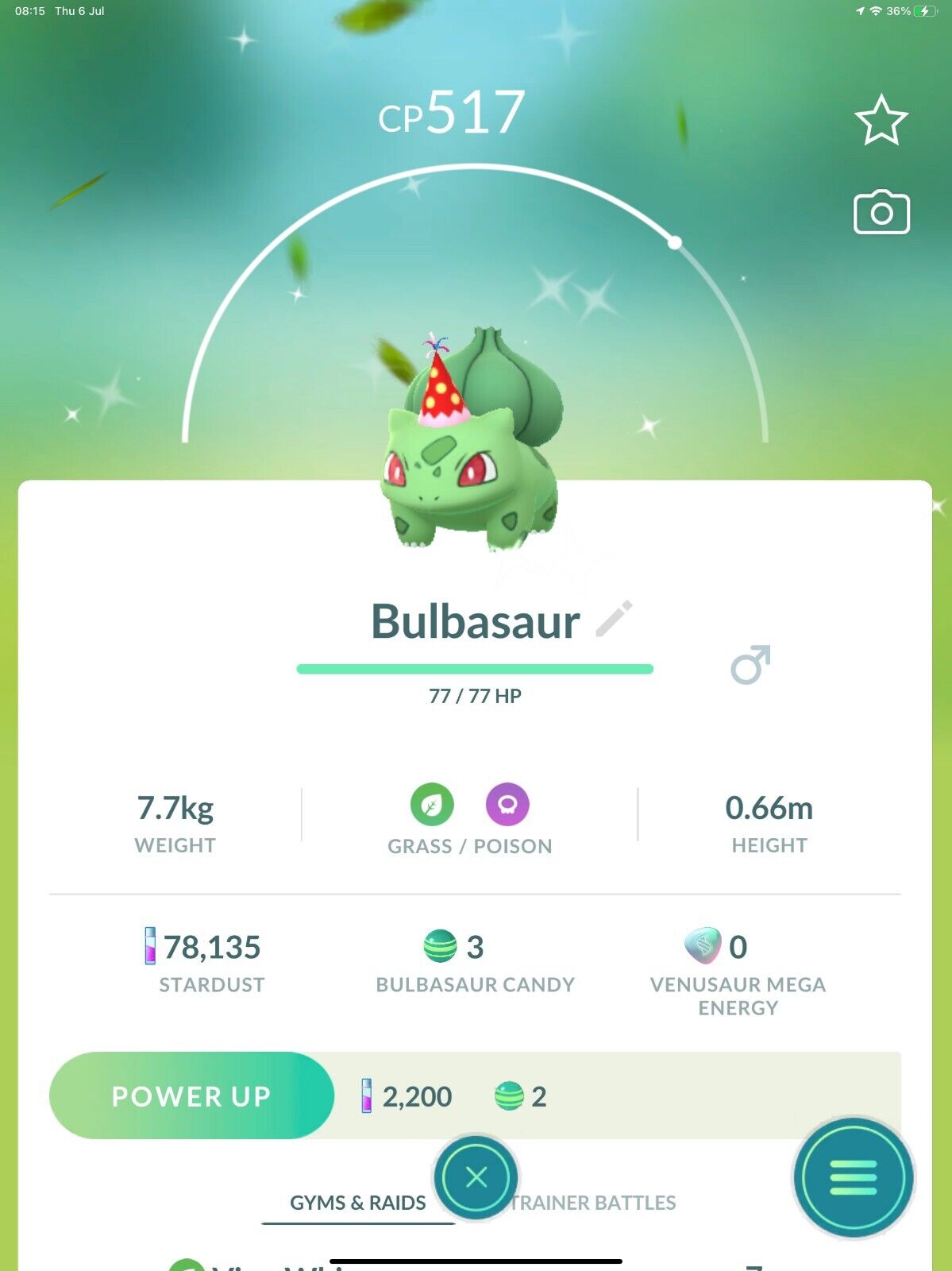 Shiny Bulbasaur Party hat - TRADE - Registered Shiny Bulbasaur require