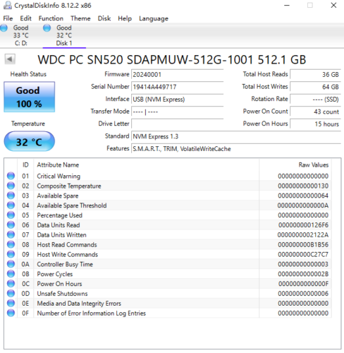 WD PC SN520 NVMe SSD SDAPMUW-512G-1001 512GB M.2 2242 PCIe3x 2 For Lenovo Laptop - Picture 9 of 9