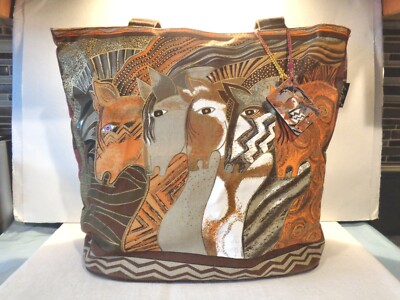LAUREL BURCH MOROCCAN MARES HORSES LARGE CANVAS TOTE BAG