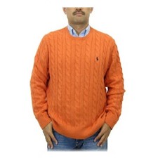 Polo Ralph Lauren Cable-Knit Crewneck Sweater - Orange Navy pony -