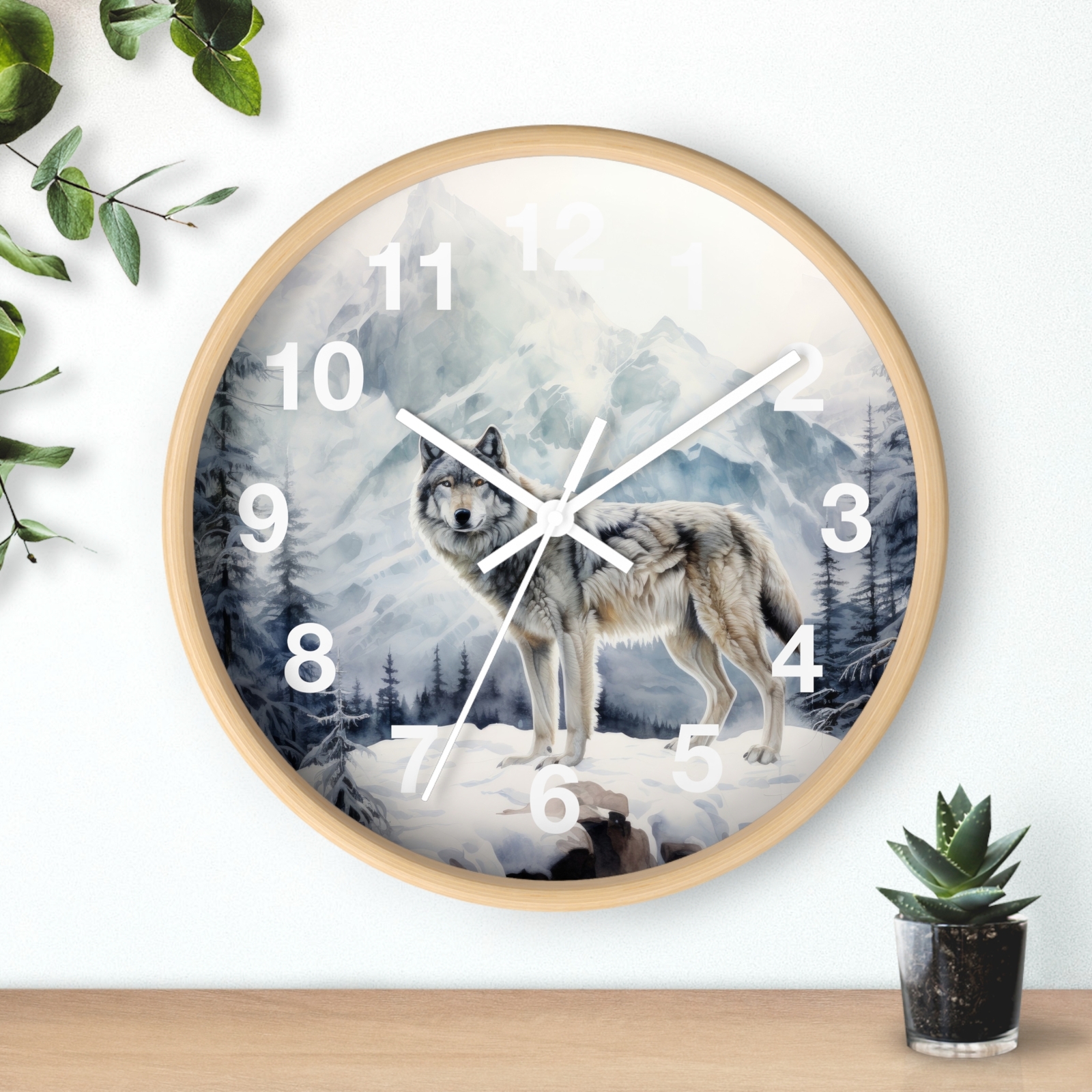 Wolf All Wood Clock Wildlife Wilderness Painting Mountains Montana