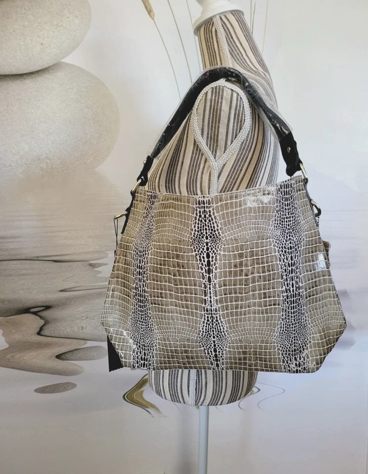 NUEVA MODA Bolso Hobo de Cuero Beige Estampado de Serpiente para Correa de Hombro Desmontable Foto 4 de 4