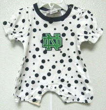 NCAA Notre Dames Polka Dot Girls Romper Green ND Logo Size NB Two Feet Ahead