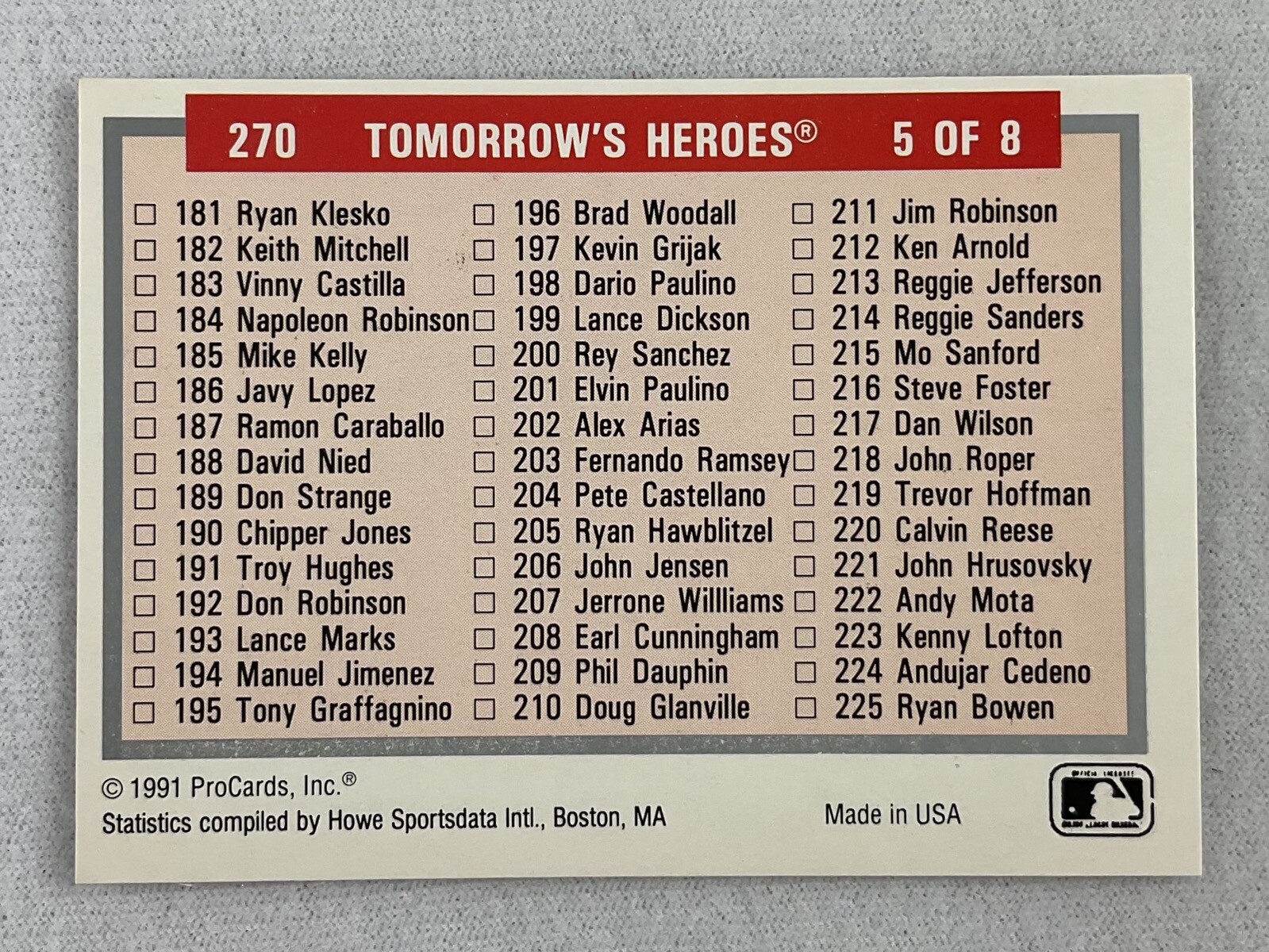1991 Tomorrow's Heroes Baseball Card#270-Checklist for Cards 181-270 | eBay