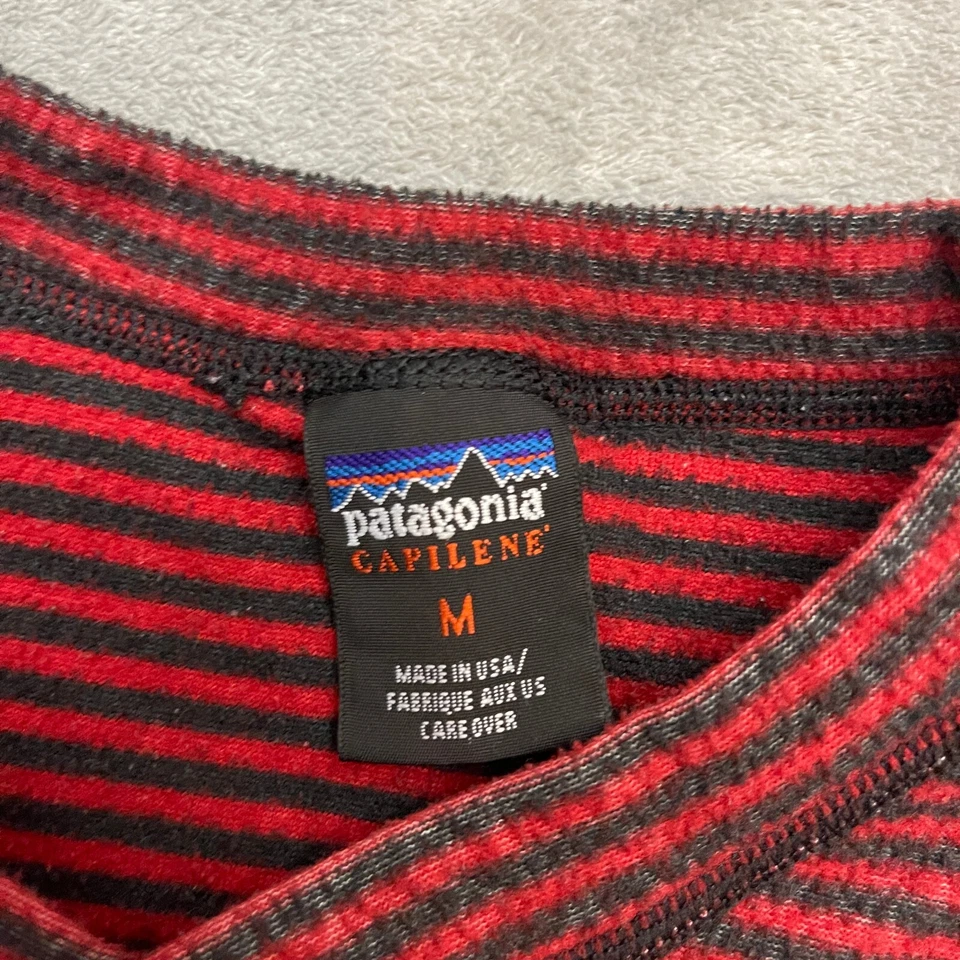 De Colección Patagonia Capilene Vellón 3 Botones Vellón Capa Base Rojo Rayas Para Hombres Mediano Foto 2 de 4