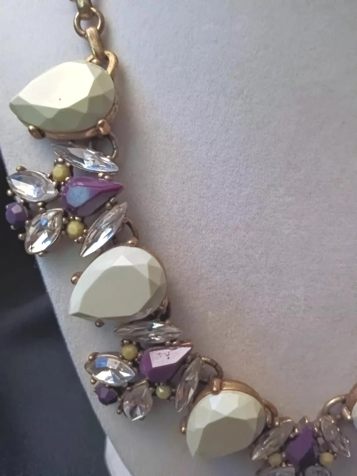 J. Crew Chunky Multi Stones Necklace Mint Green, Clear, Purple Costume Bib Style - Image 2 of 4