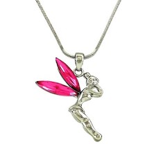 Disney Tinkerbell Fairy Pink Crystal Wing Pendant and Necklace Tinker Bell