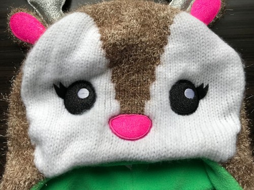 Justice Deer Reindeer Earflap Beanie Hat Candy Apple Green Poms Pink - Picture 4 of 8