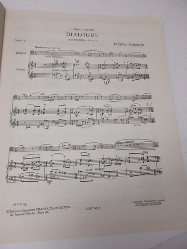 Partitura musical transatlántica de fagote y piano de diálogo Pierre Wissmer - Imagen 4 de 4