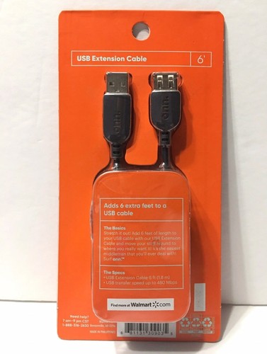 Onn. 6 Feet USB EXTENSION 1.8m Factory Sealed NIB Black Up To 480 MBPS Brand New - Picture 6 of 6