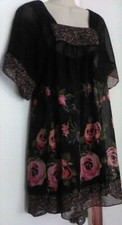 Xhilaration*Sheer Black*Pink Rose Floral Sht. Kimono Slv. Above Knee Dress Sz S