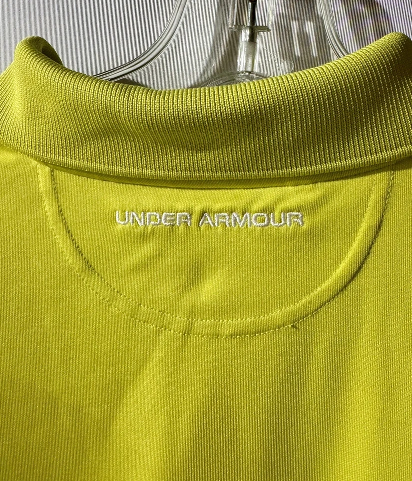 Under Armour Heat Gear Polo Shirt Mens L Loose Fit Yellow Short Sleeve Golf - Image 3 of 4