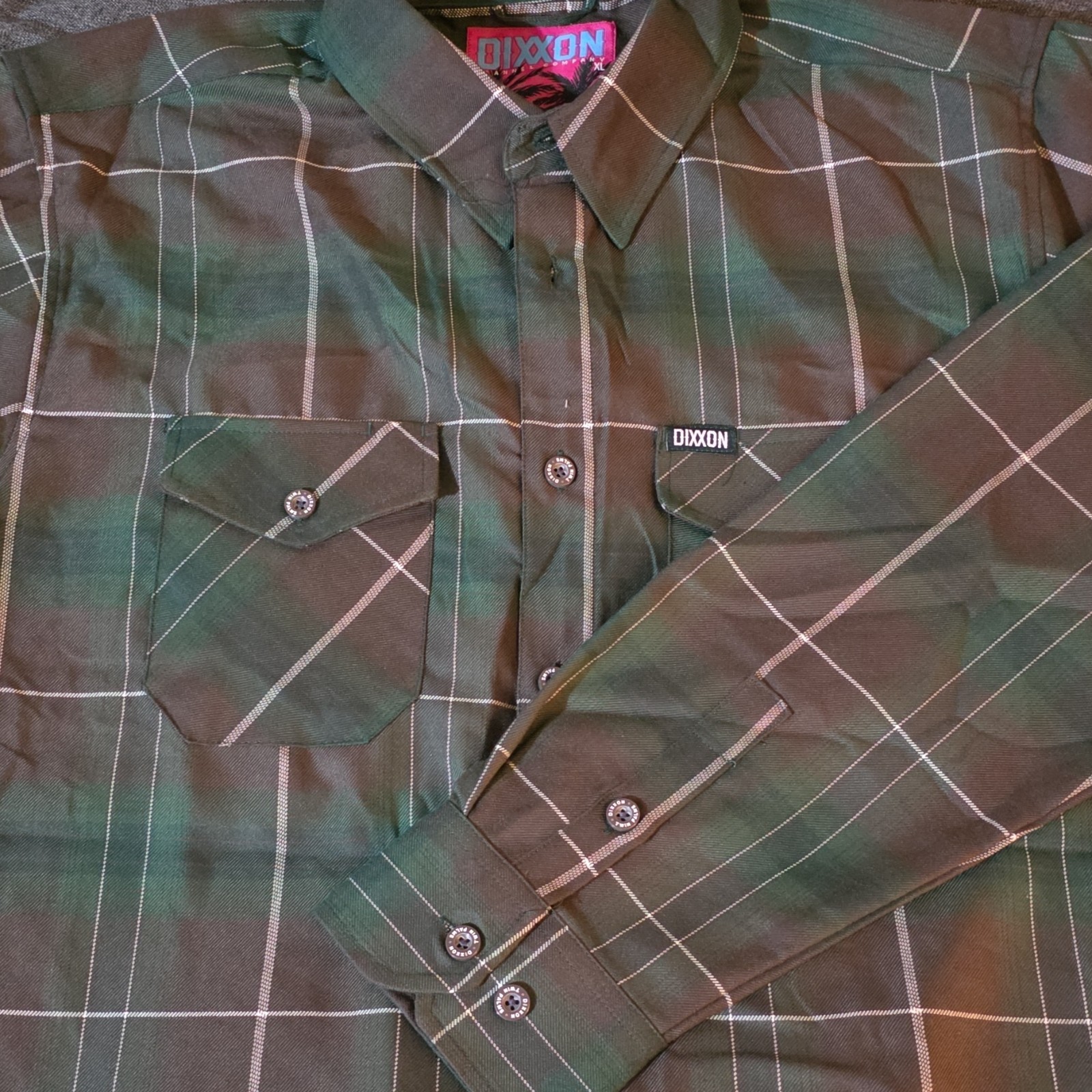 Dixxon Twin Palms Men's XL Plaid Flannel Shirt Green Black D-Tech Button-Up