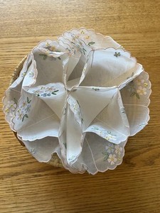 Vintage Organdy Biscuit Cozy Embroidered Appliqué With Snaps roll  basket liner 