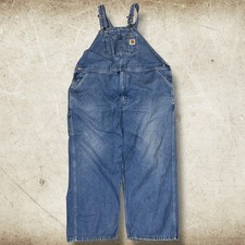 Vintage Carhartt Blue Denim Bib Overalls Size 48x28 R08 DST USA Made Workwear