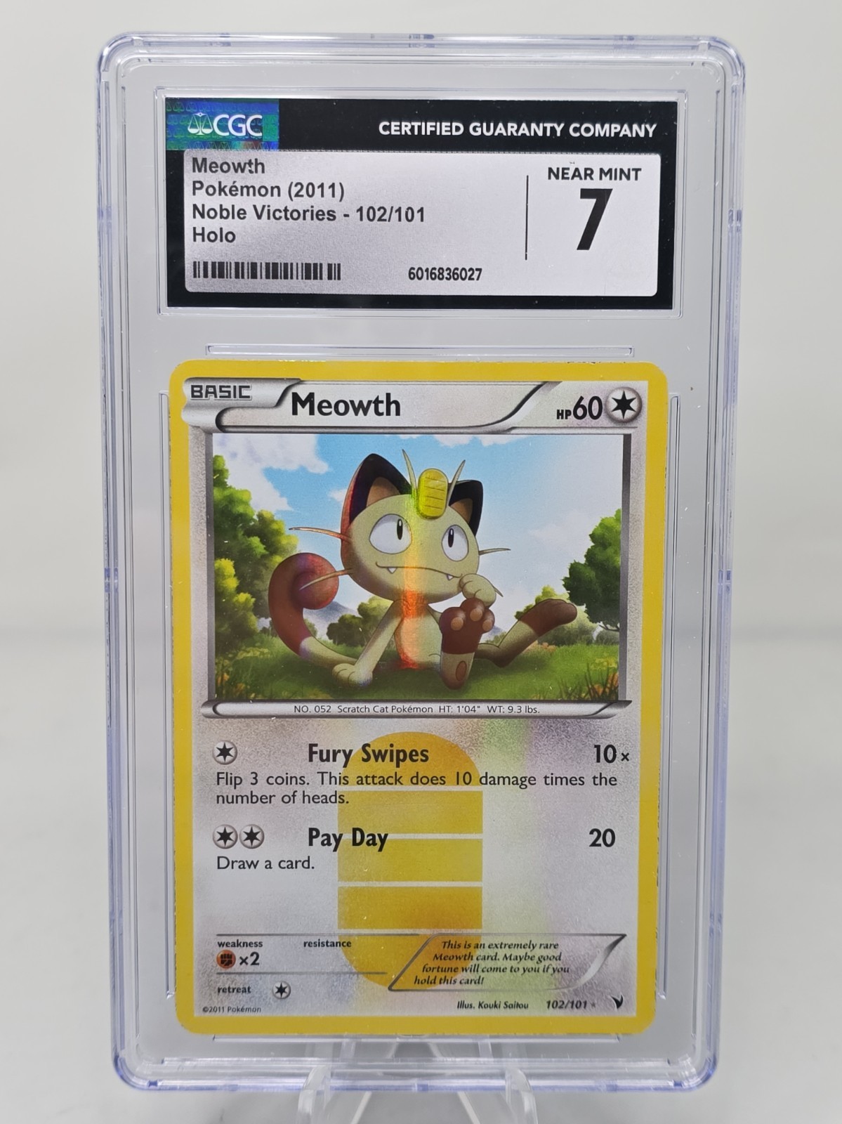 Meowth 102/101 Noble Victories Holo Pokemon CGC 7 Mint Free Shipping