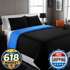 Tache 3-Piece 100 Cotton Reversible Duvet Cover Set King Size Deep Blue Black