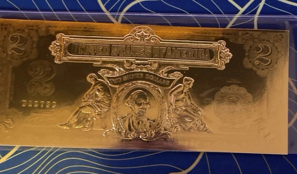 💲2 National Collector's Mint 2001 $2 Certificates cast with 22 Kt