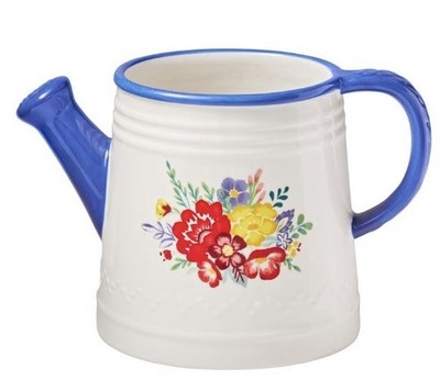 Pioneer Woman Watering Can Ceramic Planter Blue White Floral W Drain Hole New