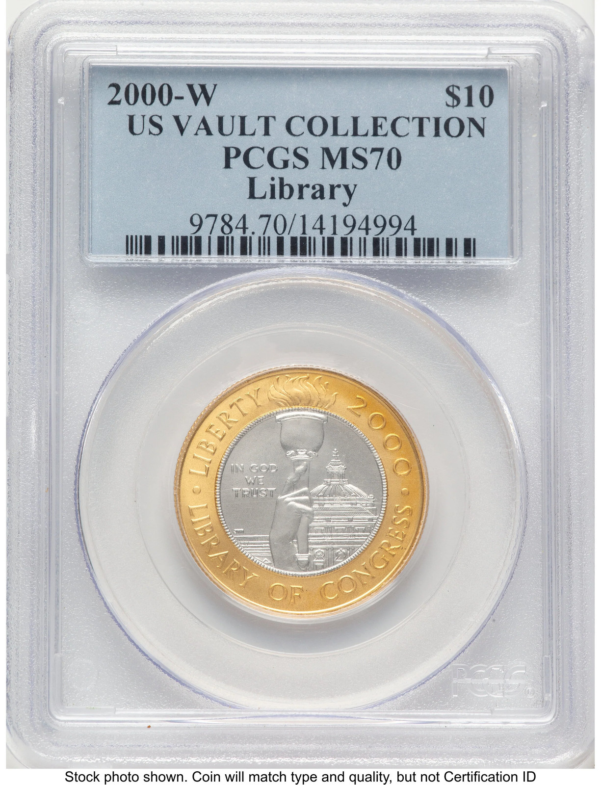 2000-W $10 Library of Congress Bi-Metallic Gold 0.2509 oz and Platinum 0.2509…