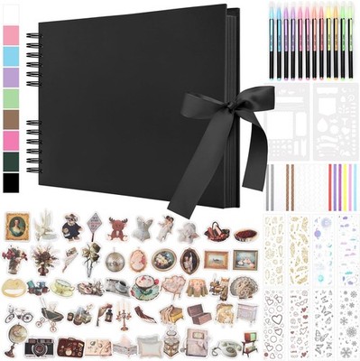 DazSpirit Fotoalbum 80 Seiten DIY Scrapbook Gästebuch Schwarz mit 12 Markern &