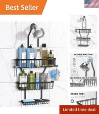 Shower Caddy Hanging Organizer Rustproof Aluminum with Soap Basket Hooks Black
