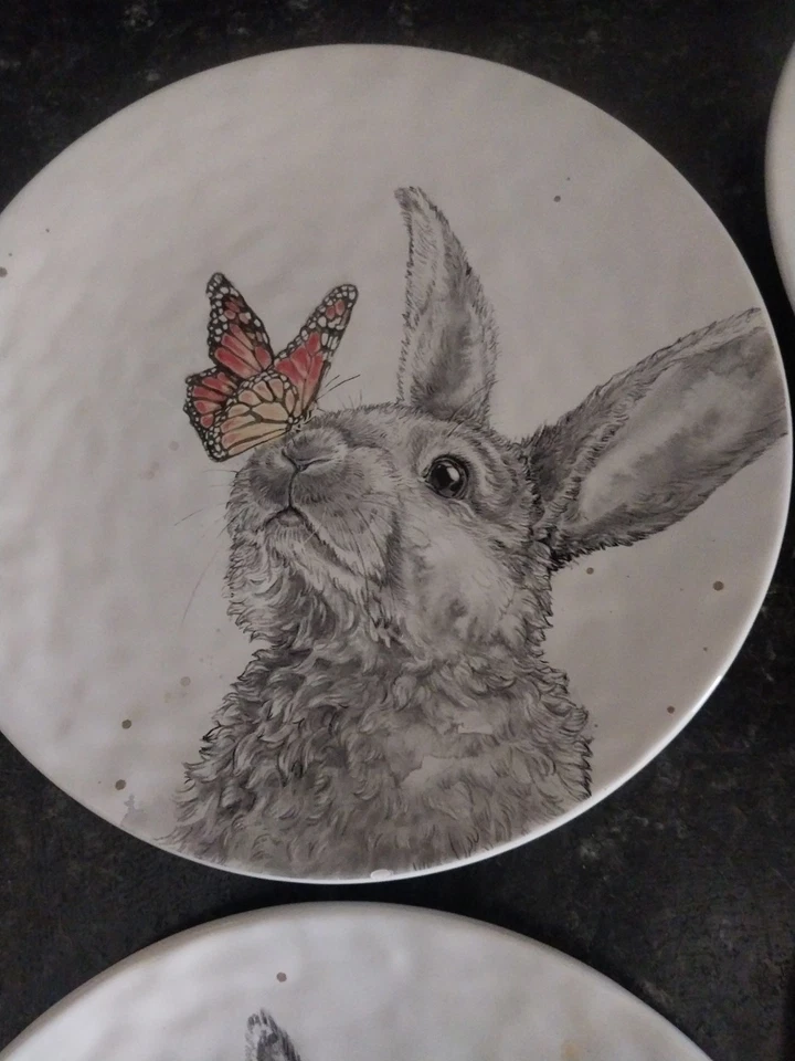 Adorable SKETCH EASTER/SPRING BUNNY 8.5" Salad Plate Set 4Pc. Pier 1 - Image 2 of 4