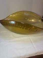 Signed YALOS CASA MURANO Iridescent Amber Glass 20" CENTERPIECE FOLDED BOWL