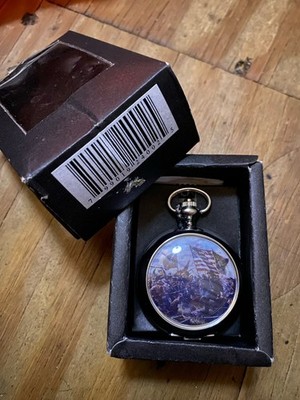 Hanslin Quartz Full Hunter Pocket Watch Revolutionary War Theme