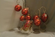 Lot 8 Assorted Red Glass Ball and Egg Christmas Ornaments Gold Glitter NWT