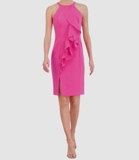 Vince Camuto Women's Pink Ruffled Laguna Crepe Front High Neck Dress Size 16