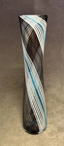 Dino Martens 14.5" Tall MCM Murano Art Glass Vase Blue White Black Aurel Tosa