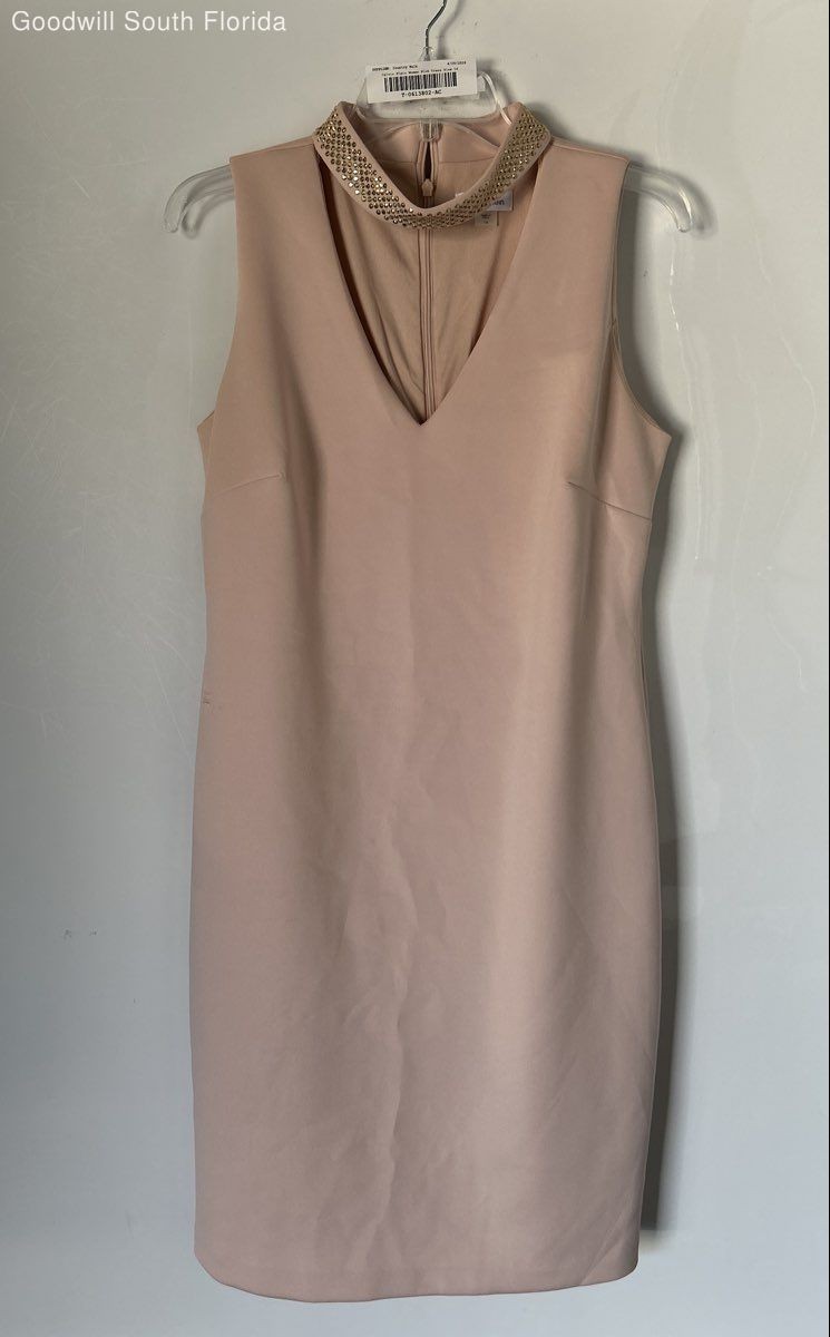 Calvin Klein Womens Pink V-Neck Sleeveless Back Zip Cocktail Sheath Dress Sz 14