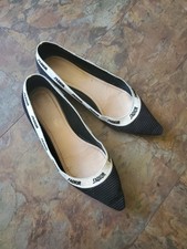 Christian Dior Ballerina Flats Black White Ribbon 37 37.5