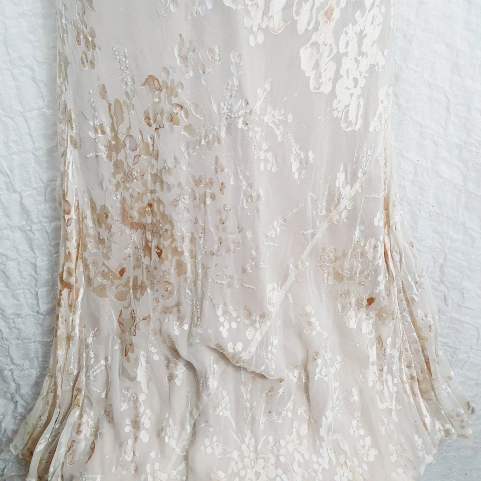 Vintage 90s Monsoon Cream & Gold Bias Cut Slip Style Long Dress UK 12 . - Image 3 of 4
