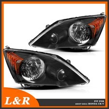 For 2007-2011 Honda Cr-v Black Housing Amber Reflector Headlights Assembly Pair