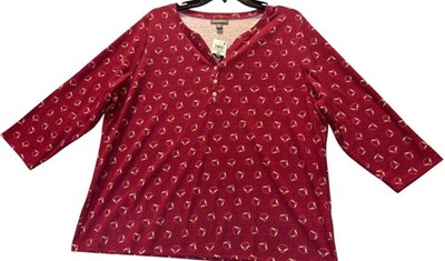 Style & Co Plus Size 2X Womens Henley Top In Berry Bloom Pattern 3/4th Sleeves