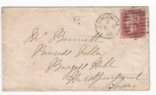 1866 QV FINE 1d PENNY RED STAMP PLATE82 ON COVER TO BURGESS HILL HURSTPIERPOINT