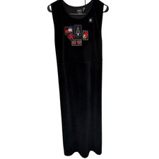 Erika Black Velvet Christmas Holiday Maxi Dress Womens Medium Embroidered Bows