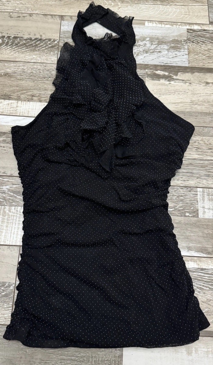 Charlotte Russe Large Vintage Y2K Black Fringe Polka Dot Steampunk