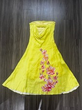 Farm Rio Anthropologie Yellow Floral Embroidered Mini Dress Size XS NWT
