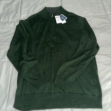NWT 75 Club Room Men's Green Wool Mock Collar Quarter-Zip Sweater Size L