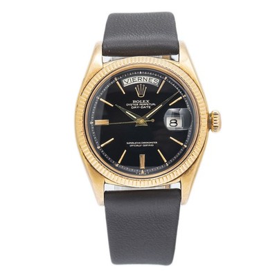 Rolex Day-Date 6611B 18K Rose Gold Rare Alpha Hands Black Gilt