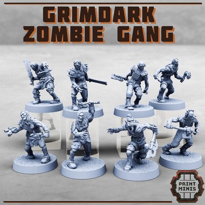 Grimdark Zombie Gang - Print Minis - Terrain Wargaming D&D DnD 28mm 32mm 40mm 54