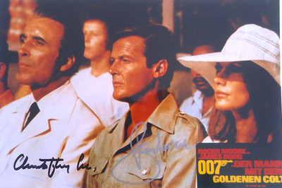 Roger Moore & Christopher Lee orig, Autogramm  20x30 James Bond 007 GOLDEN GUN